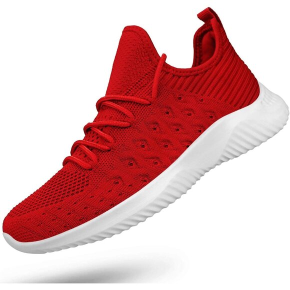 Women's Red Slip-On Walking Shoes Lightweight Breathable Non-Slip Sneakers - Picture 1 of 6